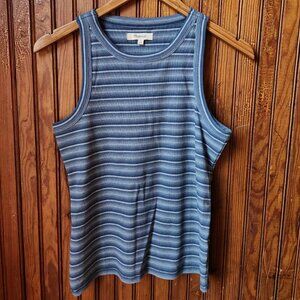 MADEWELL High Neck Racer Back Striped Tank Top - Blue / White - Size S